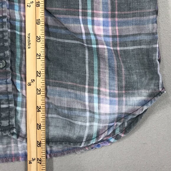 American Eagle Shirt Womens Small Pink Plaid Boyfriend Fit Button Up Chambray LS - Picture 11 of 12